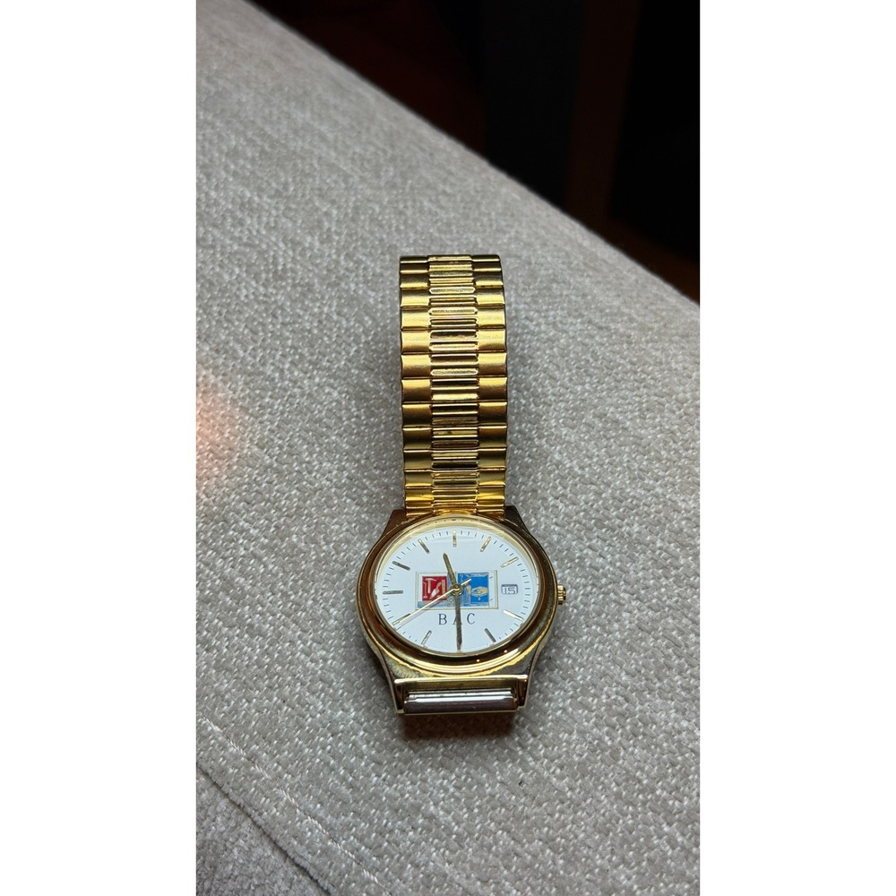 American‎ Time Ltd Union Made Gold Tone Watch BAC Logo Expandable Band 3ATM